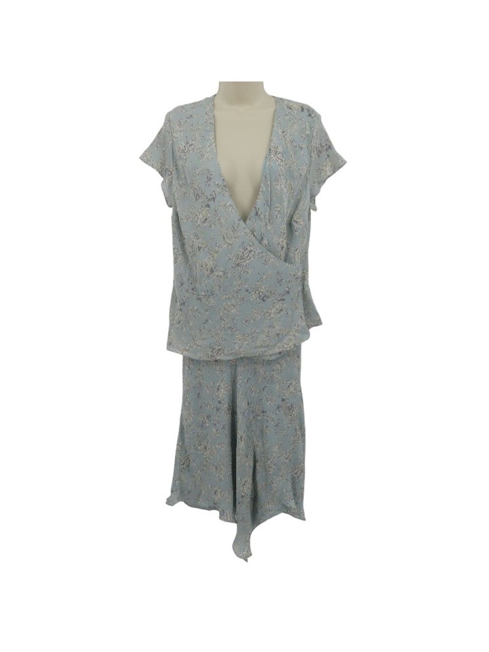 NEW Merona Women Extra Large XL Blue Gray Flower Shirt Skirt Set Silk Zipper Y2K